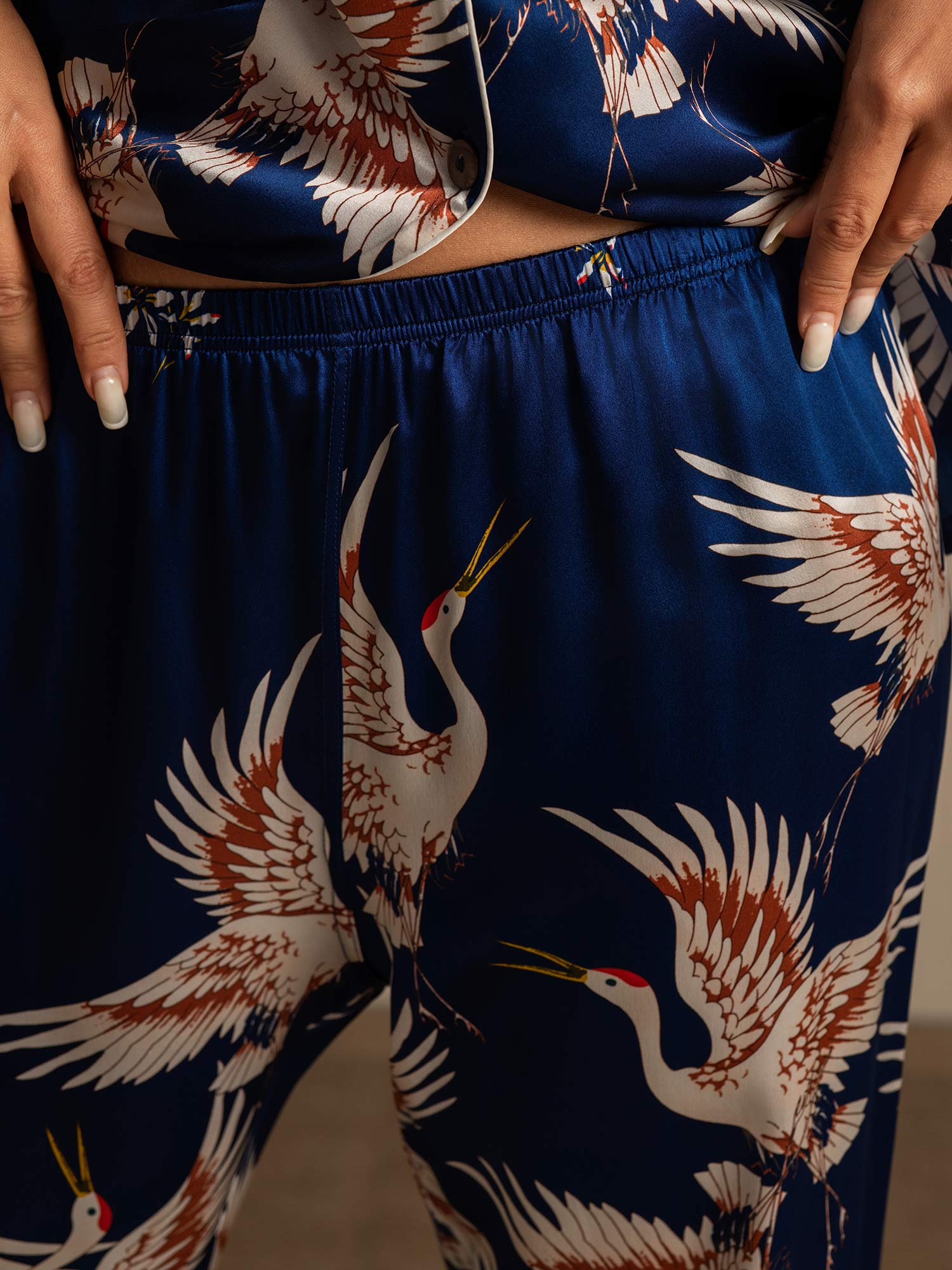 [Dark Blue] SilkSilky-CA 19Momme Pure Silk Notch Collar Women's Pajamas 007