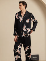 [Black] SilkSilky-CA Long Sleeve Lapel Collar Men's Pajamas 003