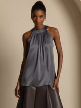 [Dark Gray] SilkSilky-CA Sleeveless Halter Women's T-Shirt 001