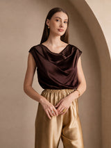 [Bitter Chocolate] SilkSilky-CA Cap Sleeve Cowl Neck Women's T-Shirt 003
