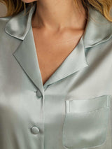 [Light Blue] SilkSilky-CA Pure Silk Notch Collar Women's Pajamas 007,