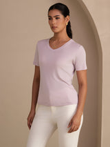 [Lavender] SilkSilky-CA Short Sleeve V Neck Women's T-Shirt 003