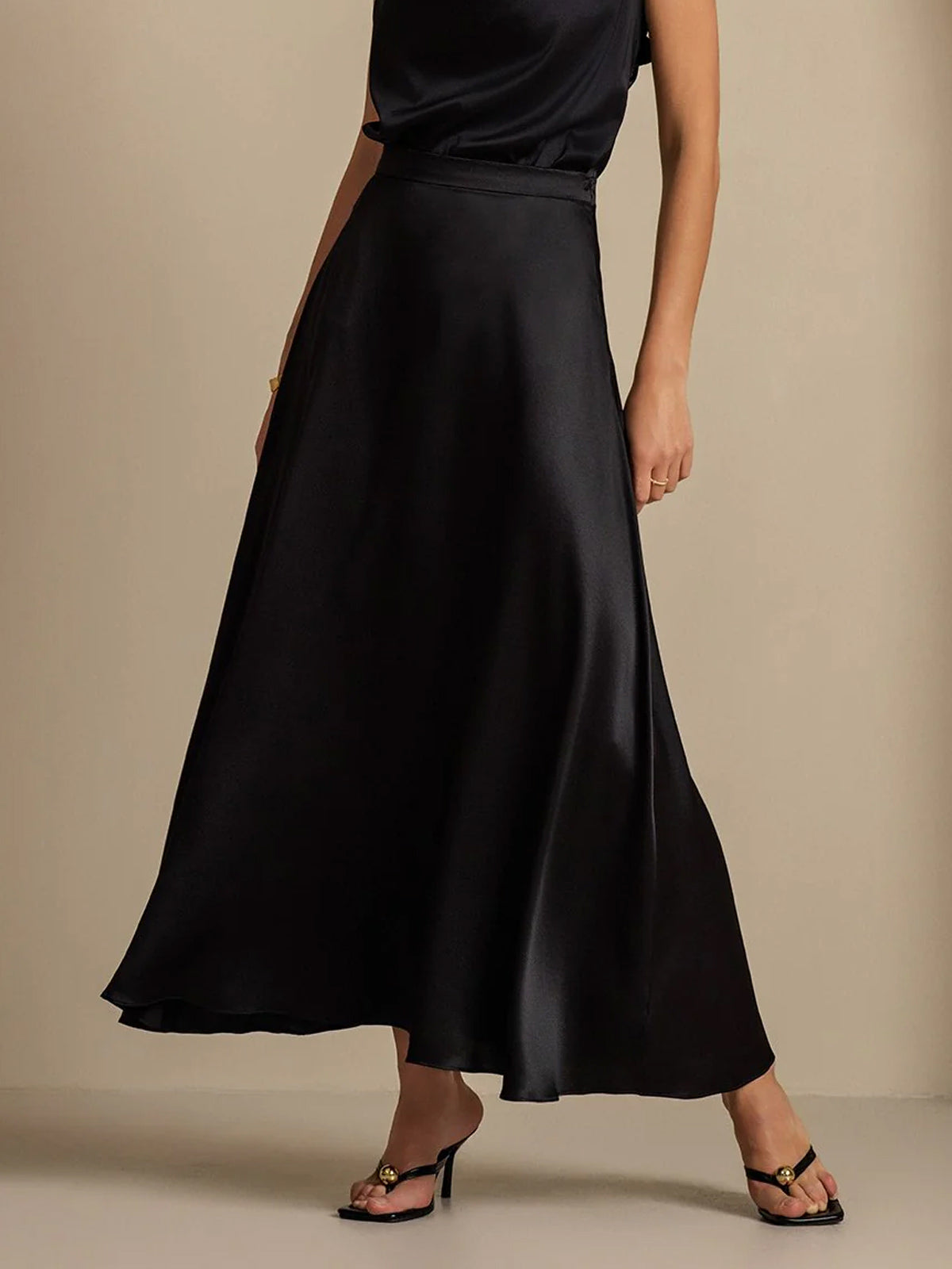 [Black] SilkSilky-CA 19Momme Silk Skirt 001