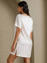 [White] SilkSilky-CA Half Sleeve V Neck Nightgown 002