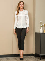 [White] SilkSilky-CA Long Sleeve Lapel Collar Women's Shirt 005