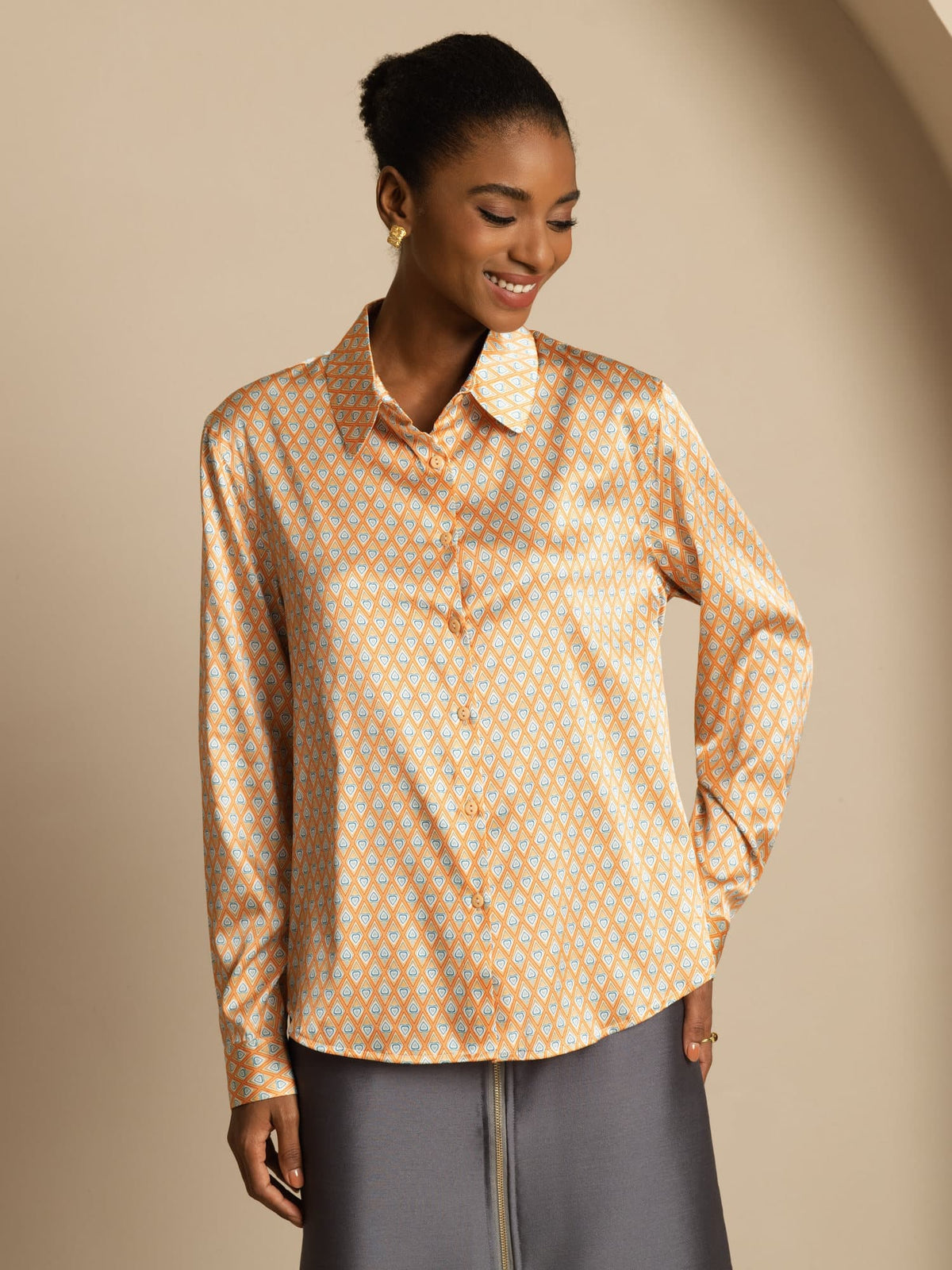[Floral] SilkSilky-CA Long Sleeve Lapel Collar Women's Shirt 001