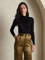 [Black] SilkSilky-CA Silk Jersey Long Sleeve Turtle Neck Women's T-Shirt 005