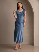 [Real Teal] SilkSilky-CA Cap Sleeve Dress 003