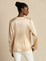 [Champagne] SilkSilky-CA 19Momme Stretch Silk Charmeuse Long Sleeve Women's Outerwear 002