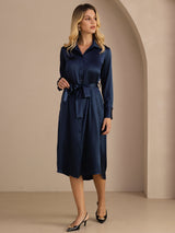 [Dark Blue] SilkSilky-CA Long Sleeve Lapel Collar Dress 007