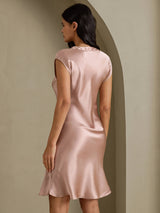 [Tuscany] SilkSilky-CA Cap Sleeve V Neck Nightgown 002