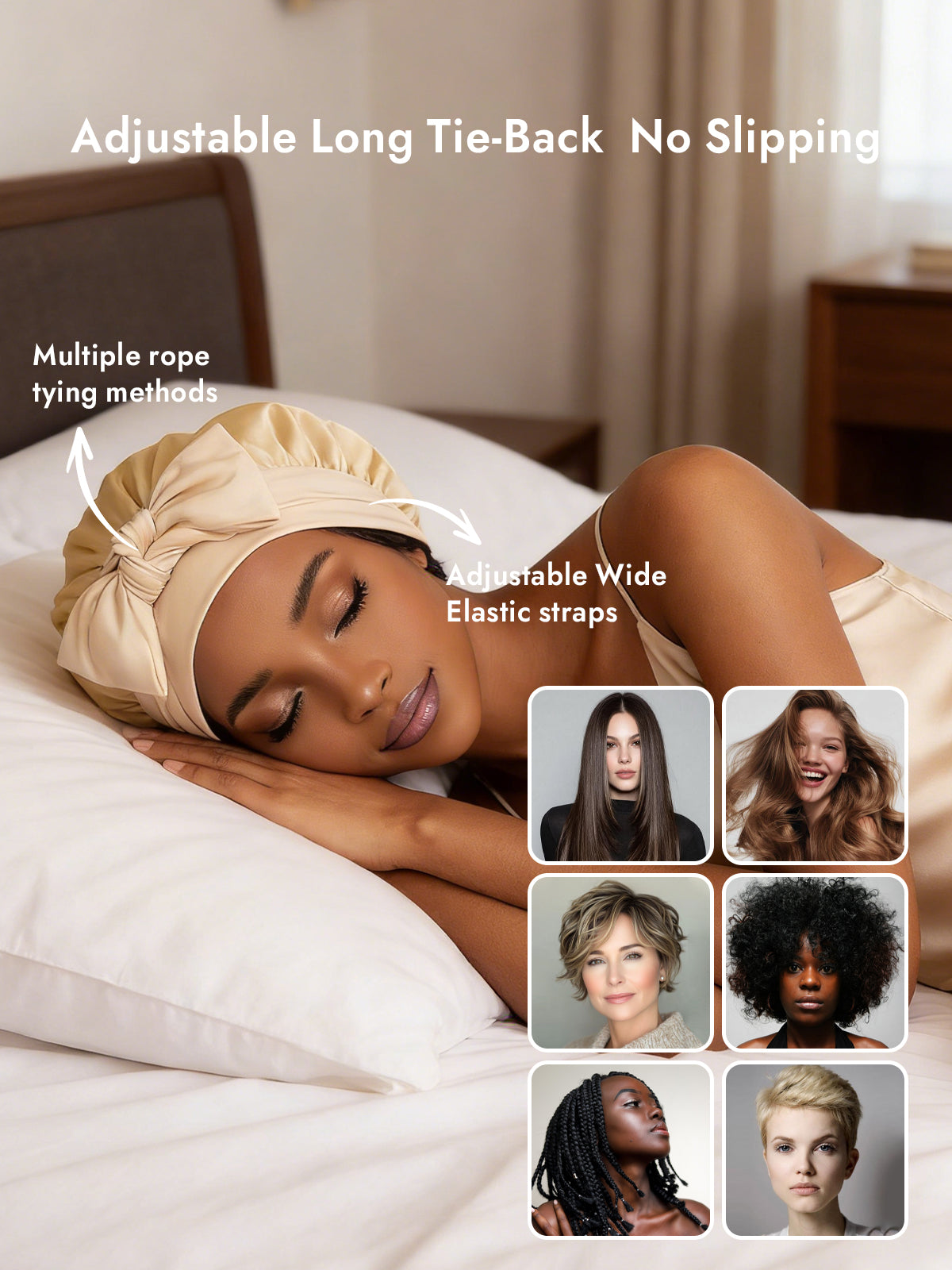 [Champagne] SilkSilky-CA Pure Silk Sleep Cap 004