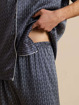 [Navy Ginkgo] SilkSilky-CA Short Sleeve Notch Collar Men's Pajamas 008