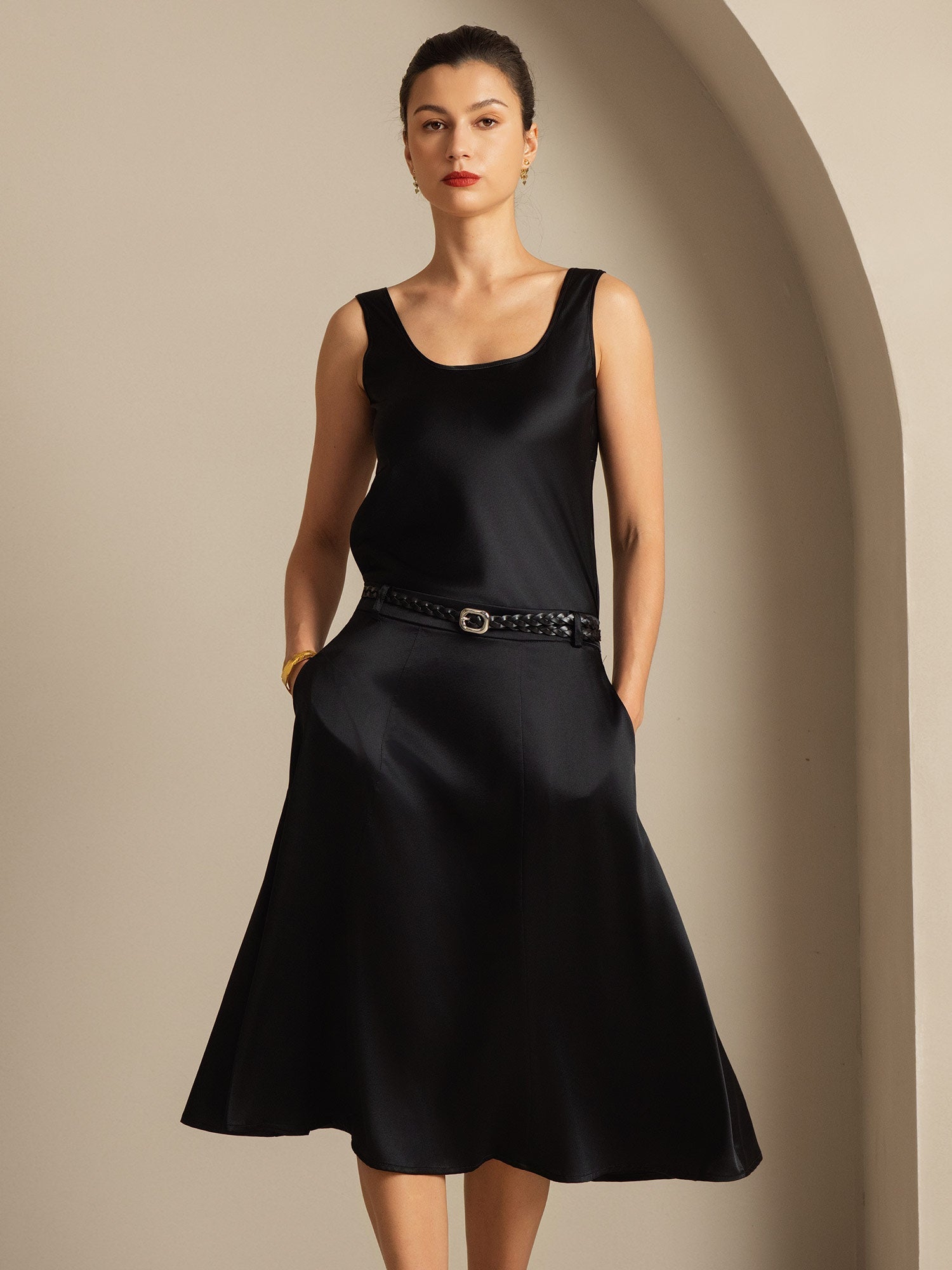 [Black] SilkSilky-CA 19Momme Silk U Neck Camisole 001,