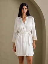 [White] SilkSilky-CA 3/4 Sleeve Women's Robe 006
