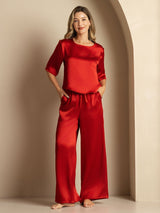 [Wine] SilkSilky-CA Half Sleeve Round Neck Women's Pajamas 001
