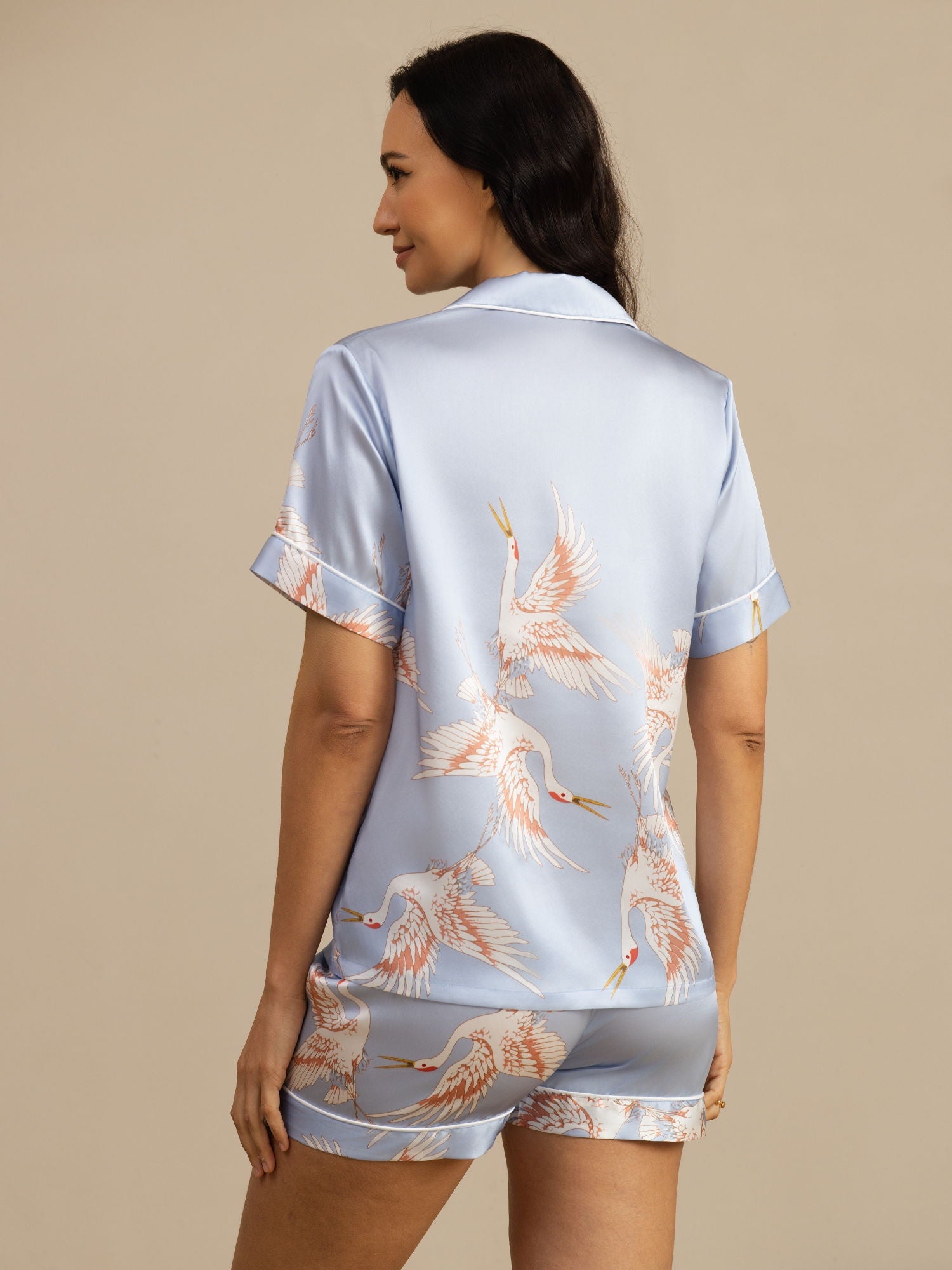 [Light Blue] SilkSilky-CA 19Momme Short Sleeve Notch Collar Women's Pajamas 002