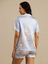 [Light Blue] SilkSilky-CA Short Sleeve Lapel Collar Women's Pajamas 002