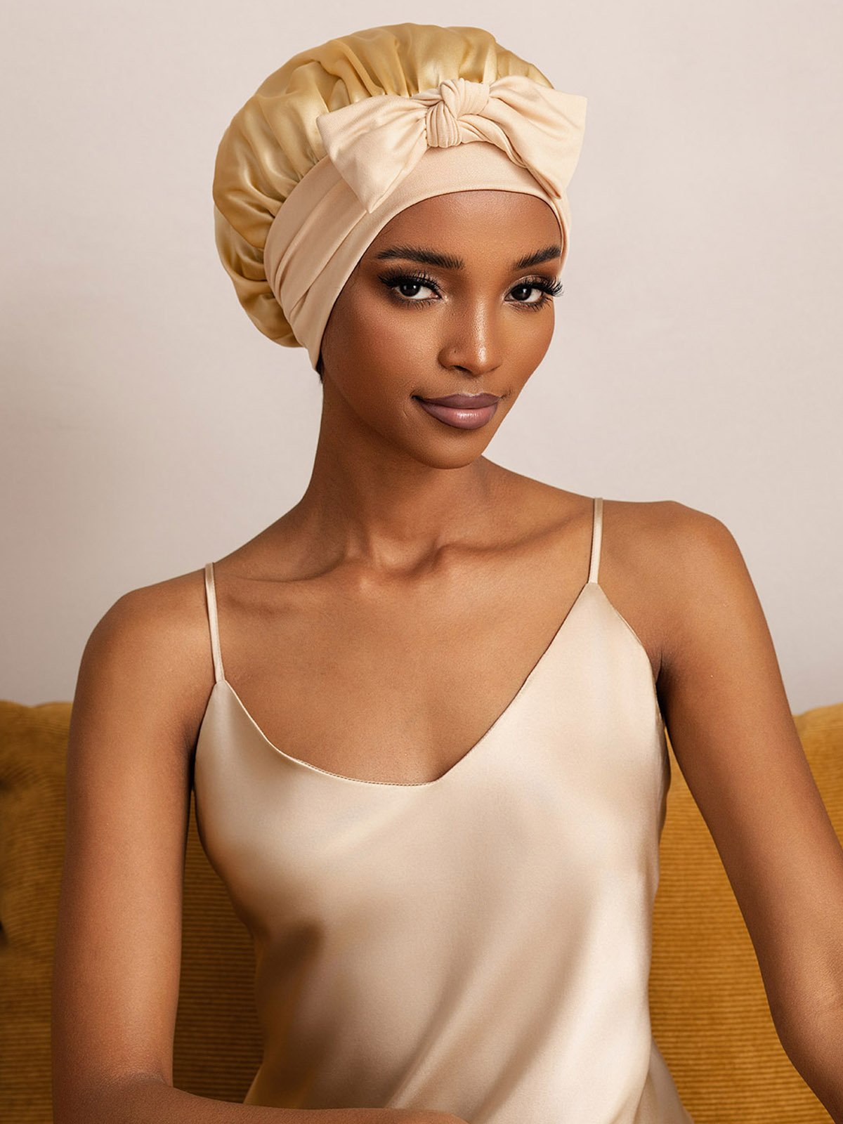SilkSilky-CA Pure Silk Sleep Cap Champagne 003