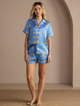 [Blue Fish] SilkSilky-CA Short Sleeve Lapel Collar Women's Pajamas 005