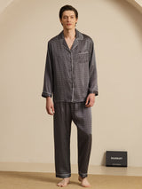 [Black Ginkgo] SilkSilky-CA 19Momme Long Sleeve Notch Collar Men's Pajamas 007