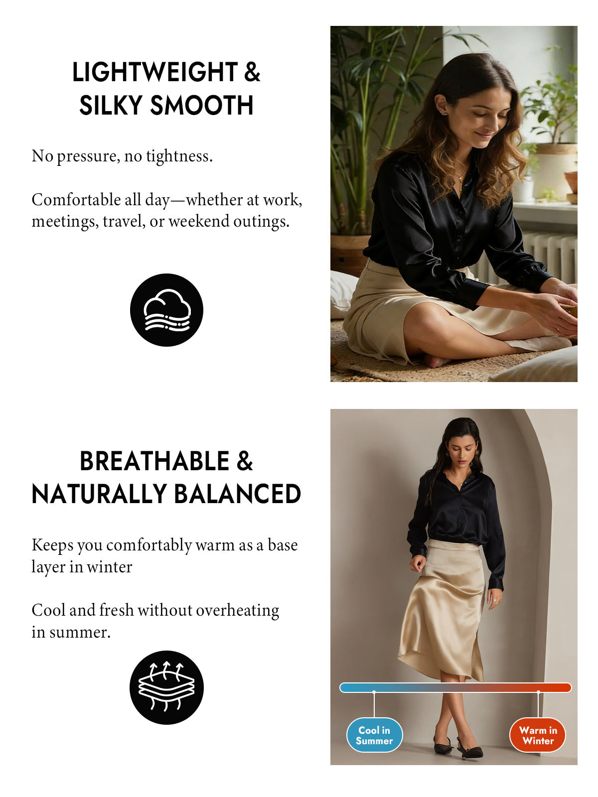 [Black] SilkSilky-CA Silk Long Sleeve Lapel Collar Women's Shirt 004