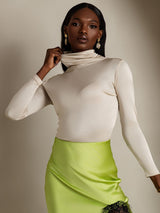 [Beige] SilkSilky-CA Silk Jersey Long Sleeve Turtle Neck Women's T-Shirt 003
