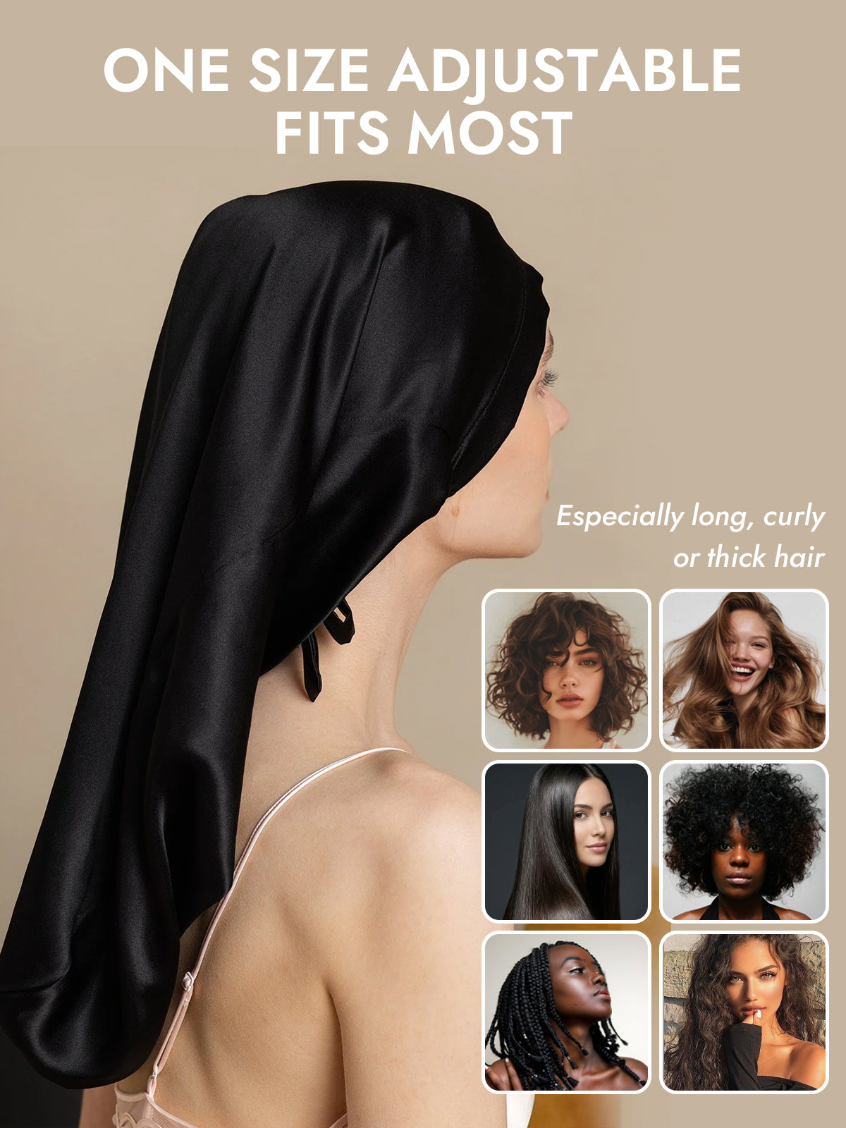 [Black] SilkSilky-CA Pure Silk Sleep Cap 006