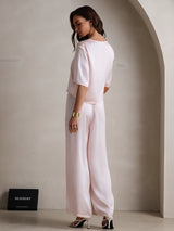 [Pink] SilkSilky-CA Half Sleeve Round Neck Women's Pajamas 002