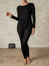 [Black] SilkSilky-CA Silk Jersey Long Sleeve Round Neck Women's Long Johns 003