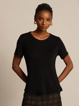 [Black] SilkSilky-CA 100% Silk Jersey Short Sleeve Round Neck Women's T-Shirt 007