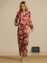 [Wine Dragon] SilkSilky-CA Long Sleeve Lapel Collar Women's Pajamas 007