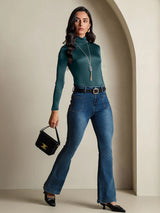 [Dark Green] SilkSilky-CA Silk Jersey Long Sleeve Turtle Neck Women's T-Shirt 006