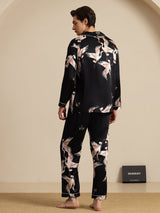[Black] SilkSilky-CA Long Sleeve Lapel Collar Men's Pajamas 002