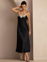 [Black] SilkSilky-CA Spaghetti Strap V Neck Dress 006