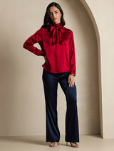 [Wine] SilkSilky-CA Long Sleeve High Neck Blouse 006