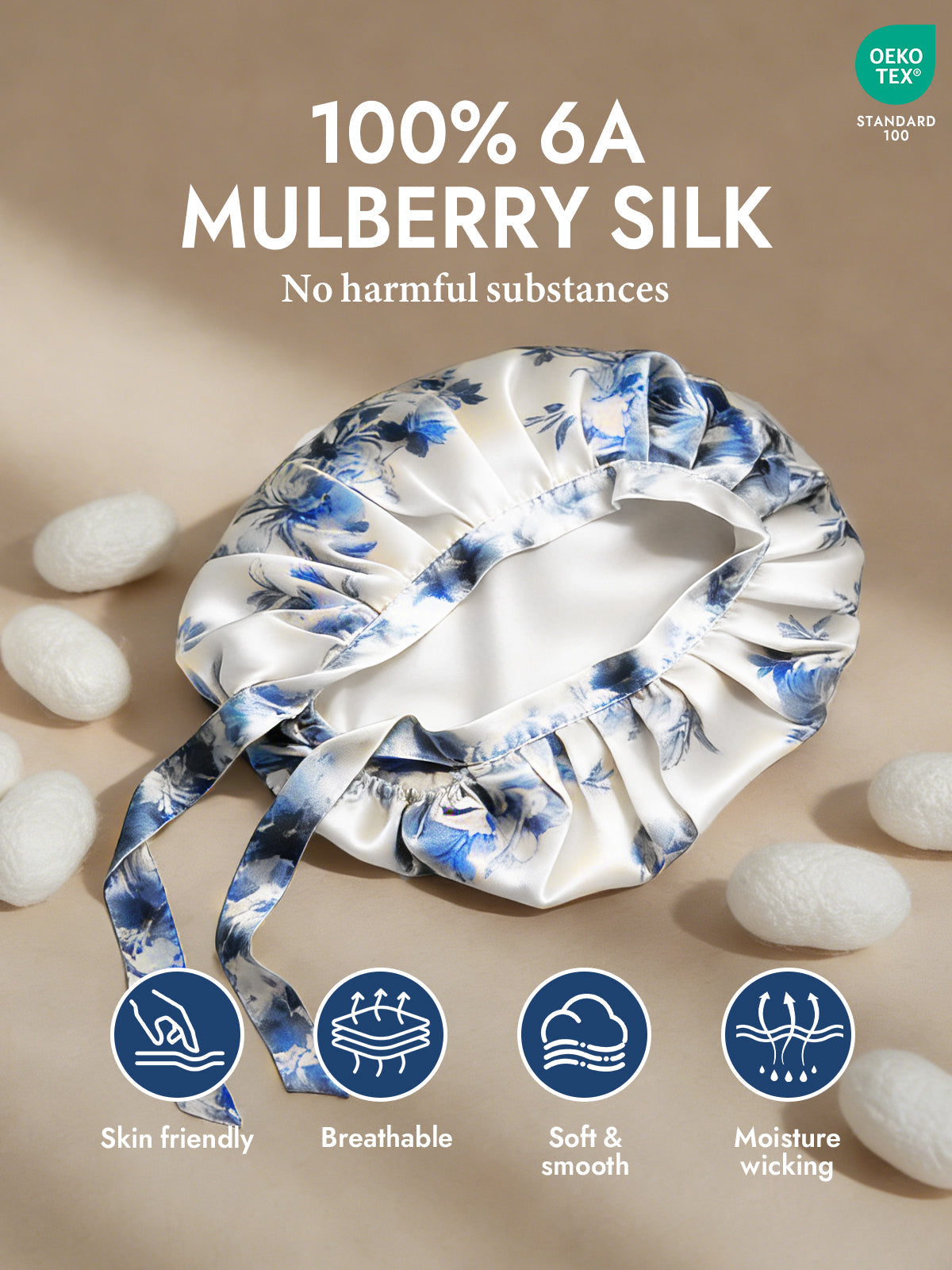 [Blue and White Porcelain] SilkSilky-CA Sleep Cap 002