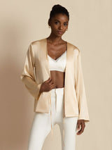 [Champagne] SilkSilky-CA 19Momme Stretch Silk Charmeuse Long Sleeve Women's Outerwear 007