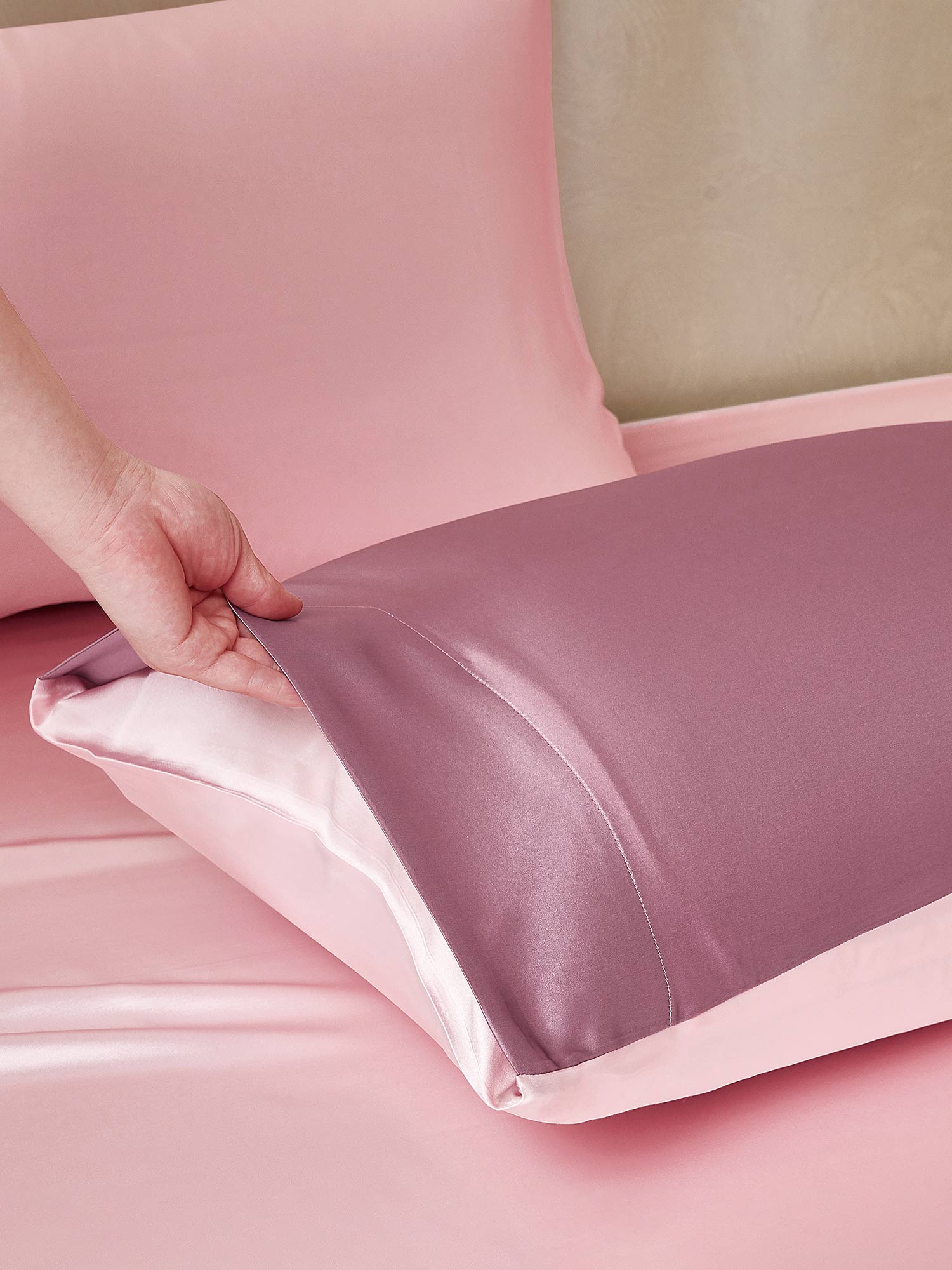[PaleMauve+LightPink] SilkSilky-CA 19Momme Pure Silk Bedding Set 005,