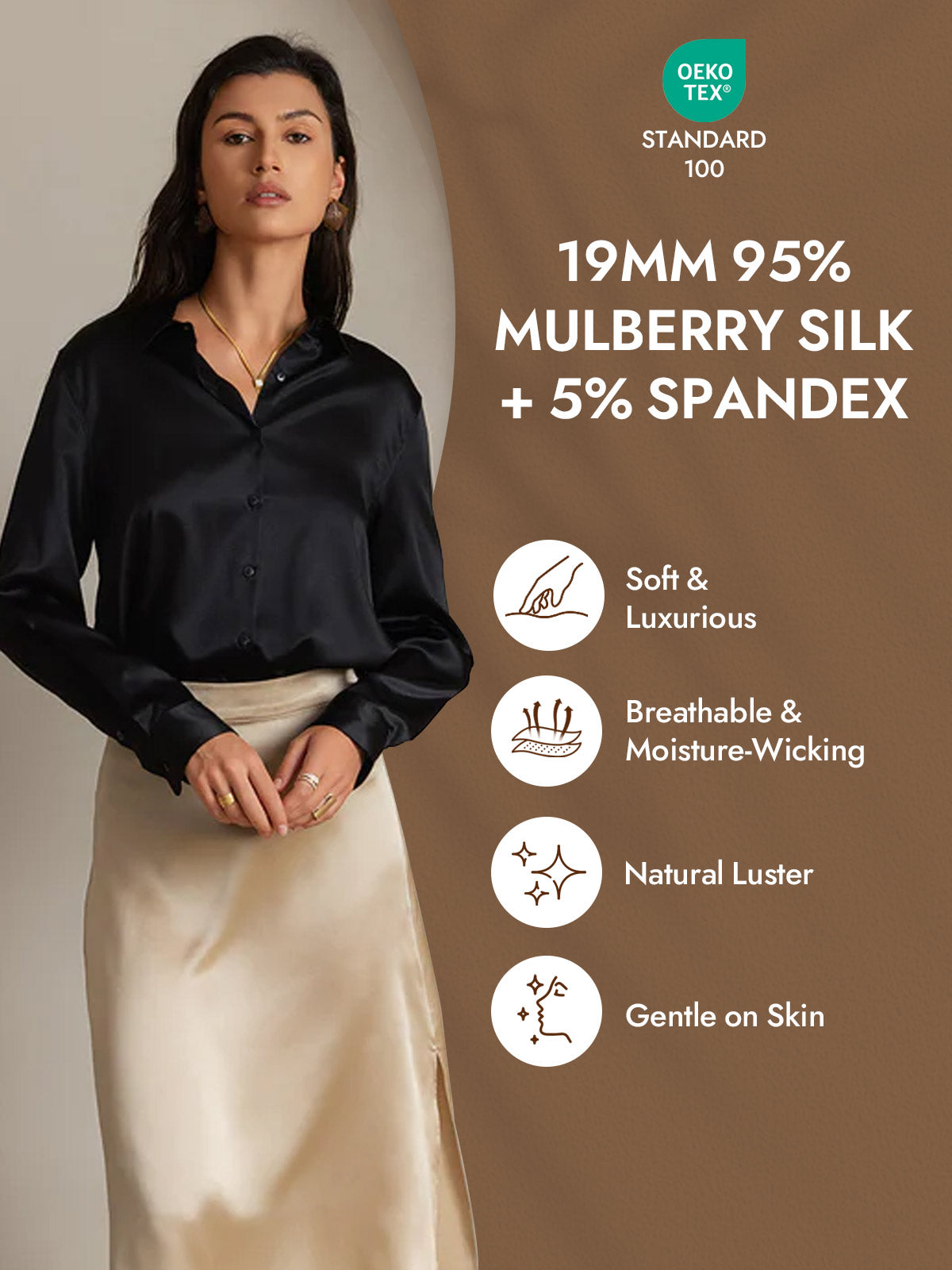 [Black] SilkSilky-CA Silk Long Sleeve Lapel Collar Women's Shirt 004