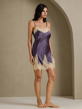 [Purple Gray] SilkSilky-CA Spaghetti Strap V Neck Nightgown 011