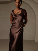 [Coffee] SilkSilky-CA Cap Sleeve Dress 004