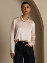 [Light Pink] SilkSilky-CA Long Sleeve Lapel Collar Women's Shirt 007