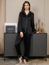 [Black] SilkSilky-CA Long Sleeve Lapel Collar Women's Pajamas 005