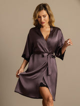 [Purple Gray] SilkSilky-CA Half Sleeve Women's Robe 001