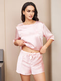 SilkSilky CA Pure Silk Short Sleeve Womens Pajamas Pink 001