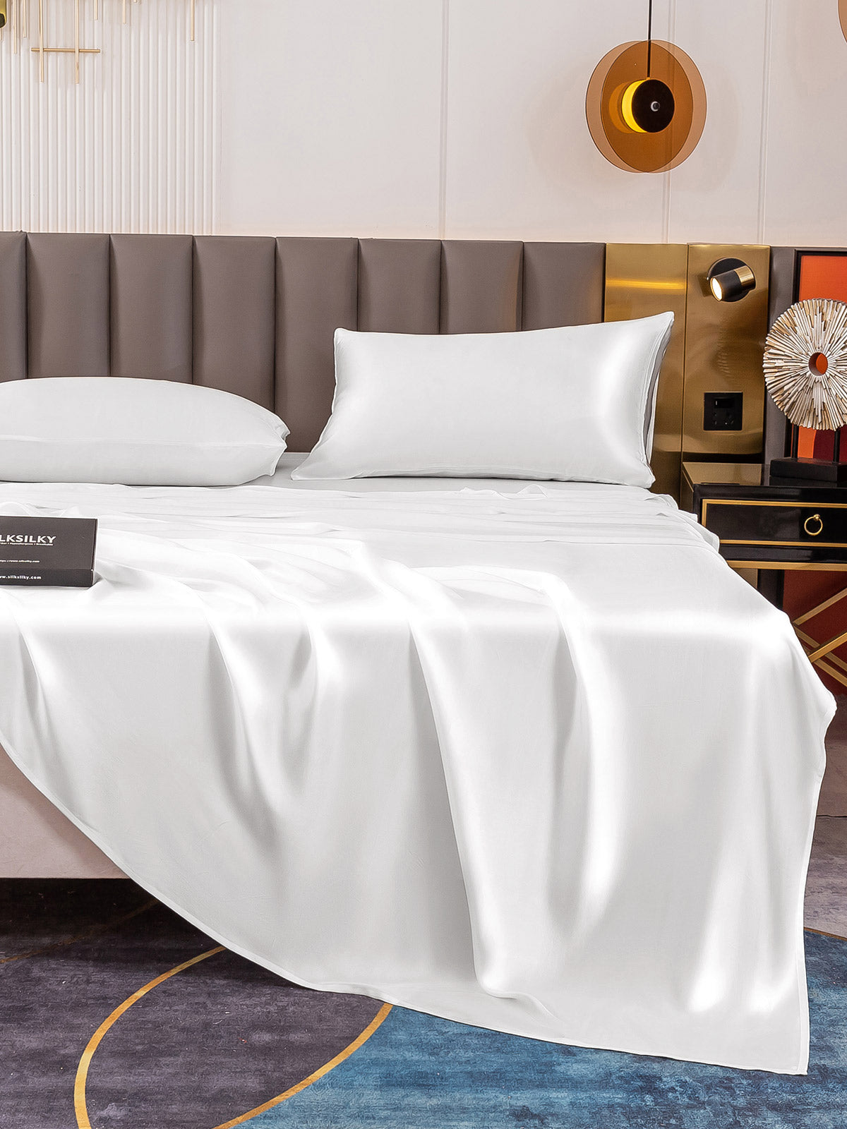 [White] SilkSilky-CA 19Momme Pure Silk Bedding Set 006