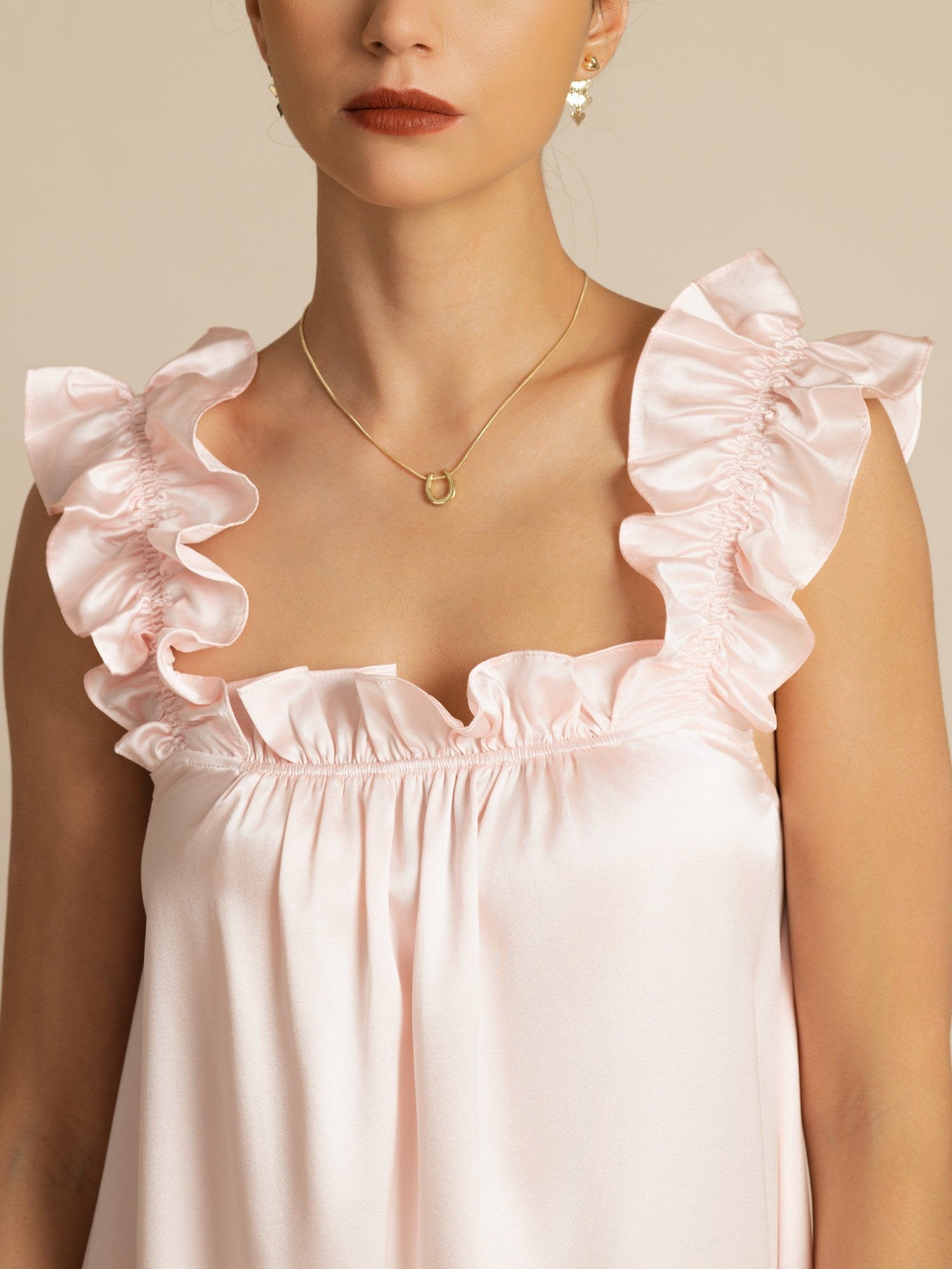 [Pink] SilkSilky-CA 19Momme Silk Sleeveless Square Neck Dress 005