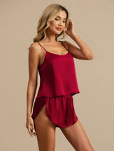 [Wine] SilkSilky-CA Spaghetti Strap Camisole Set 001