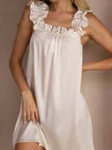 [White] SilkSilky-CA Sleeveless Square Neck Nightgown 004